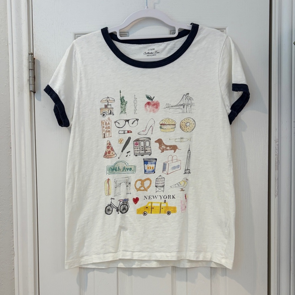 J. Crew Collector Tee White with Navy Trim and New York Icons